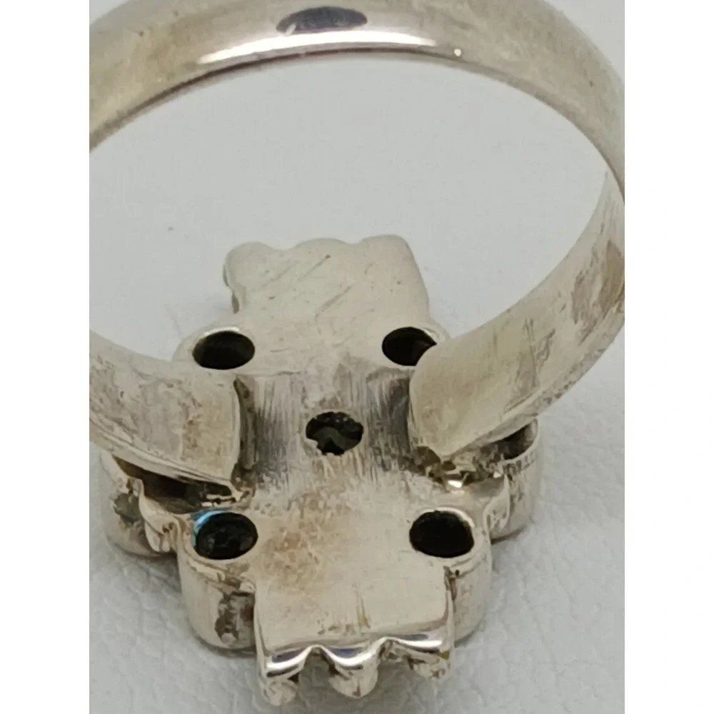 Artisan Crafted 925 Sterling Silver Citrine Cluster Ring Thailand 1990s Size 9.5